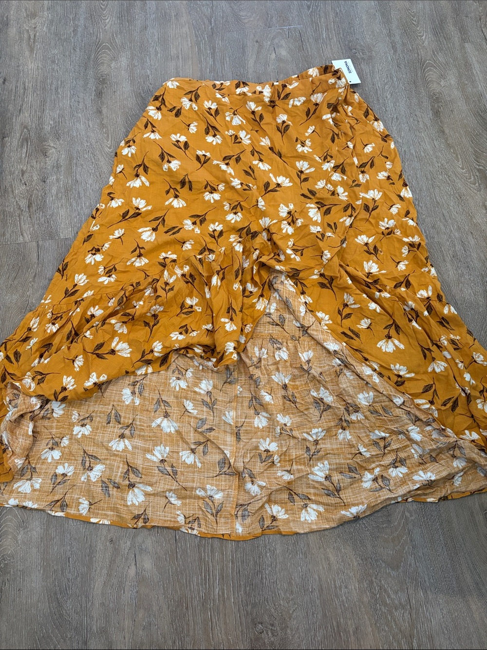 Sonoma Mustard Yellow Floral Midi Skirt